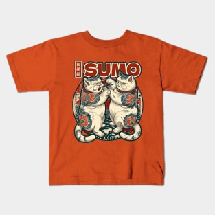 Japanese Sumo Wrestling Cats Kids T-Shirt